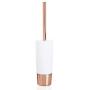 mDesign Decorative Compact Freestanding Plastic Toilet Bowl Brush and Holder for Bathroom Storage and Organization - Metal Handle/Base - Space Saving, Sturdy, Deep Cleaning - White/Rose Gold