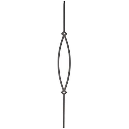 T16 - Iron Balusters - Pointed Oval - Hollow - 44 in X 1/2 in Square - Box of 5 (Satin Black)
