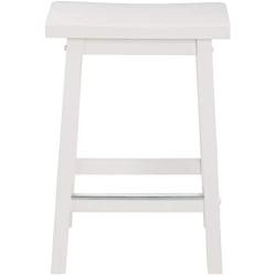 Amazon Basics Classic Solid Wood Saddle-Seat Kitchen Counter Stool with Foot Plate 24 Inch, White, Set of 2
