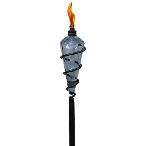 TIKI Brand 64-inch Swirl Metal Torch with Blue Bubble Glass Head