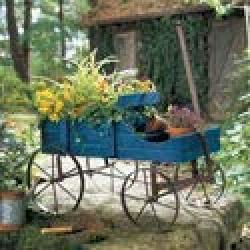 Amish Wagon Decorative Indoor/Outdoor Garden Backyard Planter, Blue