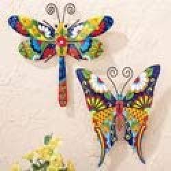 Collections Etc Colorful Metal Mexican Talavera-Style Insect Garden Wall Art for Indoor and Outdoor Decoration, Dragonfly