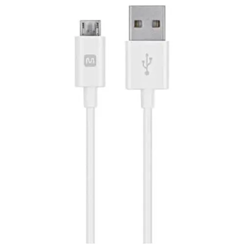 Monoprice USB-A to Micro B Cable - 0.5 Feet - White, Polycarbonate Connector Heads, 2.4A, 22/30AWG - Select Series