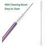 VEHHE Metal Straws Stainless Steel Straws 8.5'' Drinking Straws Reusable 4 Set - Rainbow Color-Cleaning Brush for 20/30 Oz for Yeti RTIC SIC Ozark Trail Tumblers (2 Straight|2 Bent|1 Brush)