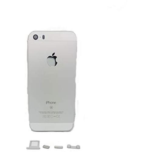 E&B Battery Housing Door for iPhone SE with Logo Hybrid Metal Back Cover Replacements (Silver)