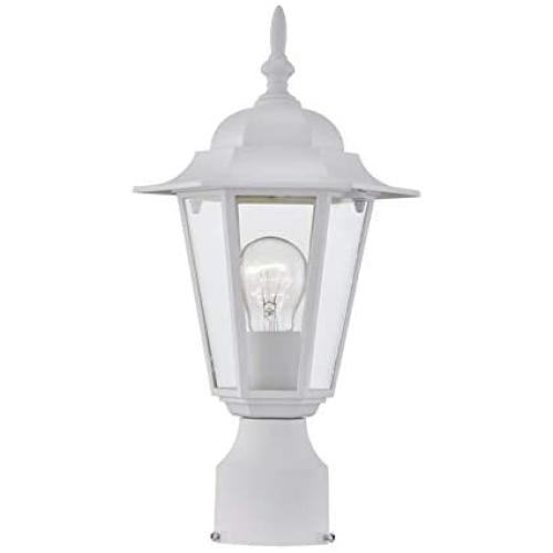 Gruenlich Outdoor Post Lighting Fixture with One E26 Medium Base Max 60W, Metal Housing Plus Glass, Bulb Not Included (White Finish)