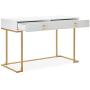 BELLEZE Two-Drawer Home Office Computer Desk Vanity Table, Wood and Metal, White & Gold