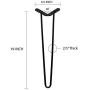 Welland 19'' Satin Black Hairpin Metal Legs 1/2” Diameter Set of 4 with Free Screws Use to Home DIY Projects for Furniture