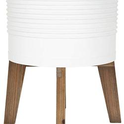 Kate and Laurel Gavri Farmhouse-Inspired Freestanding Metal Planter, White Metal Pot with Natural Rustic Wooden Legs