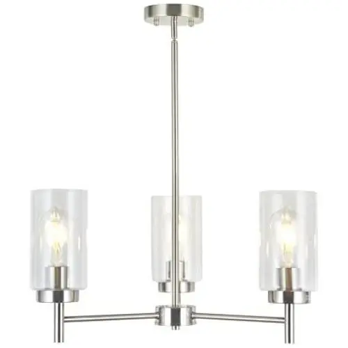 VINLUZ 3 Lights Modern Chandeliers Metal Light Fixtures Ceiling Brushed Nickel Industrial Pendant Lighting for Dinging Room Living Room Kitchen Bedroom Hallway