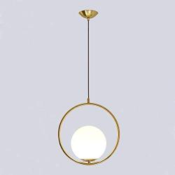 H XD GLOBAL Modern Fashion Spherical Gold Metal & Glass Hanging Light, Pendant Lighting Base on E27 Bulb(Circle 20cm)