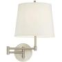 Oray Modern Swing Arm Wall Lamps Set of 2 Brushed Nickel Plug-in Light Fixture Off White Drum Shade for Bedroom Bedside Living Room Reading - 360 Lighting