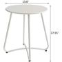 HollyHOME Small Round Patio Metal Side Snack Table, Accent Anti-Rust Steel Coffee Table for Garden, Modern Weatherproof Outdoor End Table, (H) 17.55'' x(D) 15.60'', White