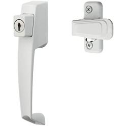 Ideal Security BK312W VP Push Button Storm Door Handle Set with Key lock All Metal Build, Premium Inside Latch, White.