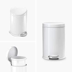 simplehuman 4.5 Liter / 1.2 Gallon Round Bathroom Step Trash Can, White Steel