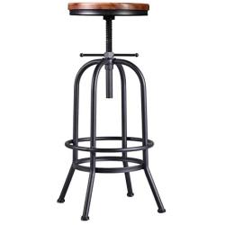 Retro Industrial Bar Stool Solid Wood and Metal Height Adjustable Swivel Counter Height Dining Chair,Rustic Bar Stool,Extra Tall Pub Height(Assembly not Required)