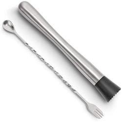 Hiware 10 Inch Stainless Steel Cocktail Muddler and Mixing Spoon Home Bar Tool Set - Create Delicious Mojitos and Other Fruit Based Drinks