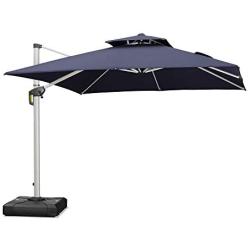 PURPLE LEAF 10ft Patio Umbrella Outdoor Square Umbrella Large Cantilever Umbrella Windproof Offset Umbrella Heavy Duty Sun Umbrella for Garden Deck Pool Patio, Navy Blue