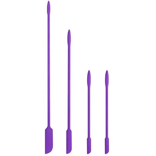 EVEREST GOOSE Mini Silicone Spatula-Makeup Spatula-4 Pack Small Silicone Spatula-Thin Spatula Set for Skinny Openings Tiny Scraper for Jar,Kitchen Bottles,Cosmetic(Purple)