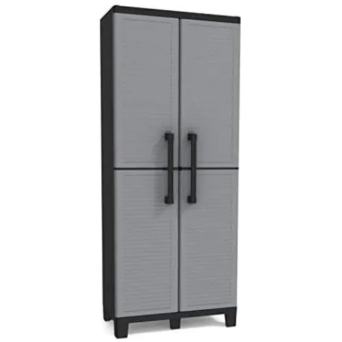 Keter Storage Cabinet with Doors and Shelves - Perfect for Garage and Basement Organization, Grey