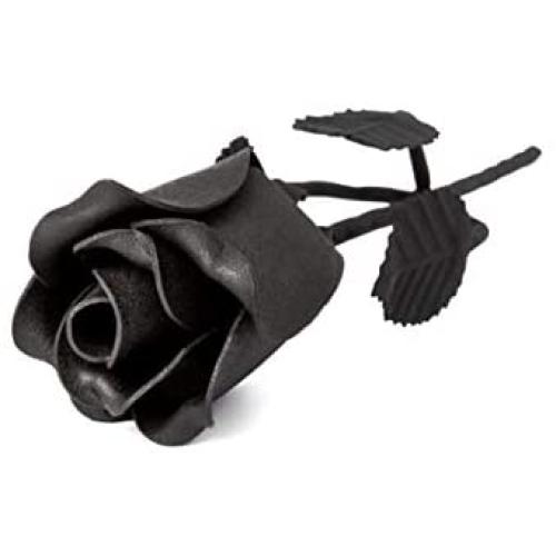 OptiProducts The Eternal Rose Beautiful Hand Forged Wrought Iron Metal Flower Decor | A Single Powder Coated Black Rose