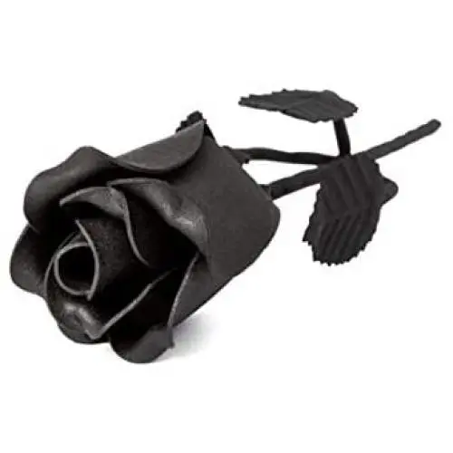 OptiProducts The Eternal Rose Beautiful Hand Forged Wrought Iron Metal Flower Decor | A Single Powder Coated Black Rose