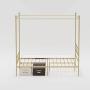 WeeHom Queen Size Metal Canopy Bed Frame No Box Spring Needed Support Mattress Foundation Easy Set-Up Steel Platform Bed Gold