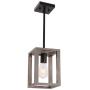VINLUZ Kitchen Island 1-Light Fixture Farmhouse Wood Accents Frame Pendant Square, Black Metal Finish Dining Room Lighting Fixture Hanging, Modern Industrial Style