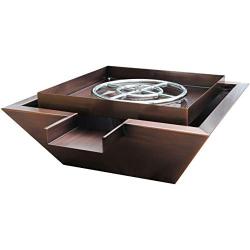 Custom Install Parts 18'' 24'' Stainless Steel or Rustic Black Square Fire Pit Bowl Pot w/Waterfall Column (24'' Fire Pit w/Waterfall, Copper Cladded)