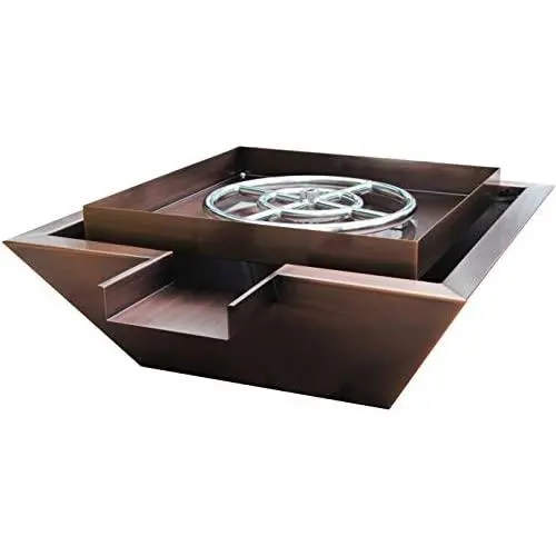 Custom Install Parts 18'' 24'' Stainless Steel or Rustic Black Square Fire Pit Bowl Pot w/Waterfall Column (24'' Fire Pit w/Waterfall, Copper Cladded) Custom Install Parts 18'' 24'' Stainless Steel or Rustic Black Square Fire Pit Bowl Pot w/Waterfall Column (24'' Fire Pit w/Waterfall, Copper Cladded)