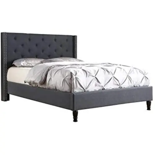Life Home Premiere Classics Cloth Charcoal Blue Linen 51'' Tall Headboard Platform Bed with Slats Queen - Complete Bed 5 Year Warranty Included 007 Life Home Premiere Classics Cloth Charcoal Blue Linen 51'' Tall Headboard Platform Bed with Slats Queen - Complete Bed 5 Year Warranty Included 007