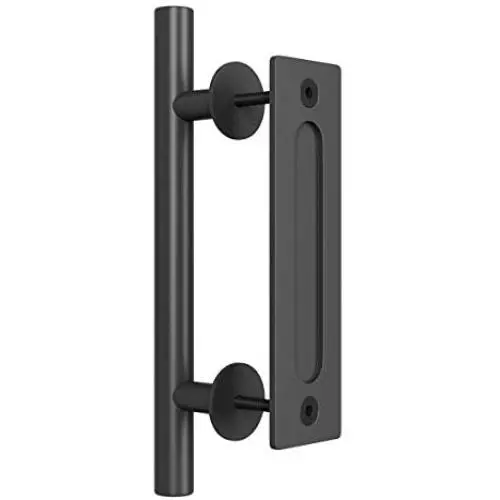 SMARTSTANDARD 12 Inch Sliding Barn Door Handle, Pull and Flush Hardware Set, Black Powder Coated Finish, Large Rustic Two-Side Design SMARTSTANDARD 12 Inch Sliding Barn Door Handle, Pull and Flush Hardware Set, Black Powder Coated Finish, Large Rustic Two-Side Design