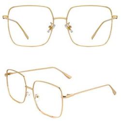Slocyclub Oversized Blue Light Blocking Glasses for Women Men Non Prescription Metal Square Computer Glasses