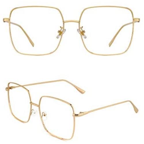 Slocyclub Oversized Blue Light Blocking Glasses for Women Men Non Prescription Metal Square Computer Glasses