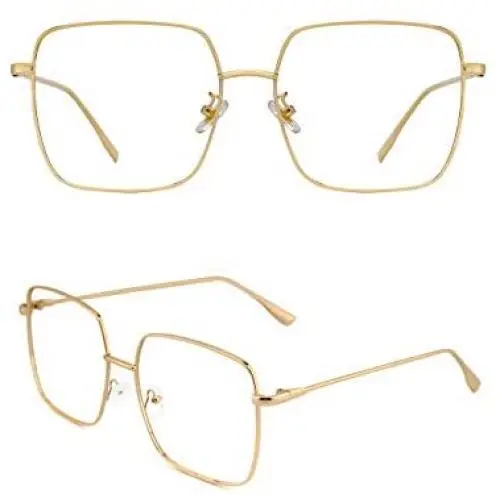 Slocyclub Oversized Blue Light Blocking Glasses for Women Men Non Prescription Metal Square Computer Glasses