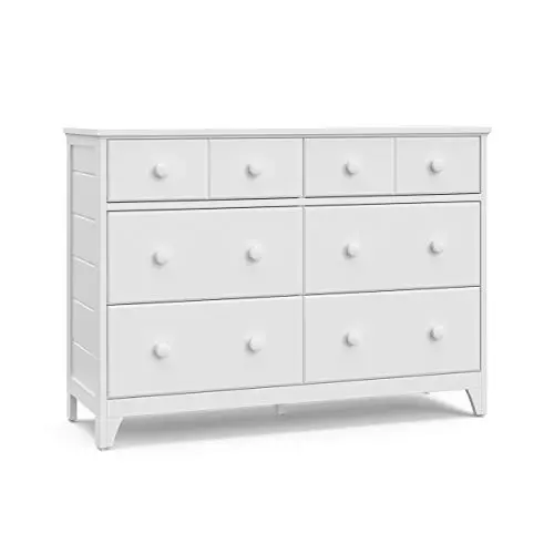 Storkcraft Moss 6 Drawer Universal Double Dresser (White) - Bedroom Furniture Storage, Modern Farmhouse Style, Sturdy and Durable Wood Construction, 6 Deep Spacious Drawers, Steel Hardware Storkcraft Moss 6 Drawer Universal Double Dresser (White) - Bedroom Furniture Storage, Modern Farmhouse Style, Sturdy and Durable Wood Construction, 6 Deep Spacious Drawers, Steel Hardware