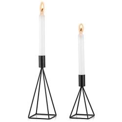 Sziqiqi Metal Taper Candle Holders Candlestick Holders Set of 2, Black Candlestick Holder for Taper Candles, Geometric Wire Modern Decorative Centerpiece Candle Candlestick Holders for Table, S - L