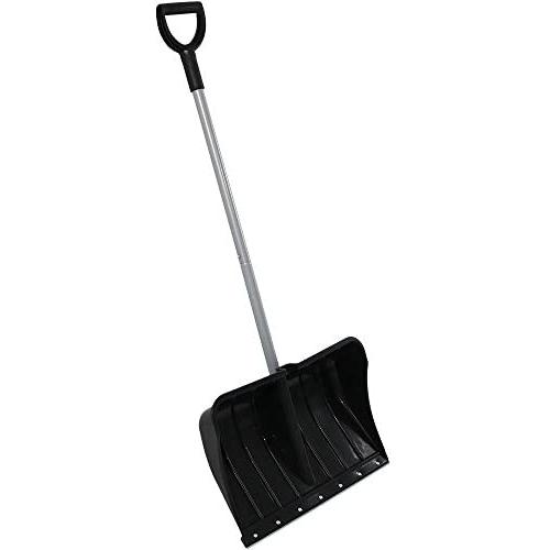CASL Brands Aluminum Snow Shovel with D-Grip Handle and Heavy-Duty Metal Wear Strip - Adjustable Powder-Coated Steel Handle with Plastic Grip - 22-Inch Blade - Black