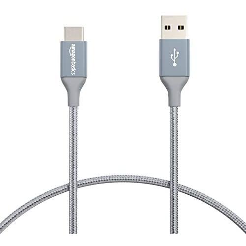 Amazon Basics Double Braided Nylon USB-C to USB-A 2.0 Fast Charging Cable, 3A - 1-Foot, Dark Grey