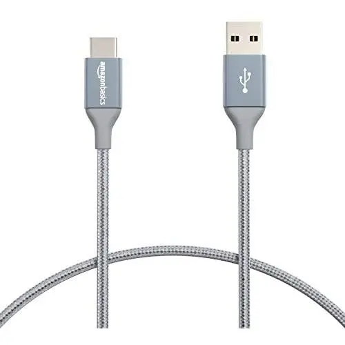 Amazon Basics Double Braided Nylon USB-C to USB-A 2.0 Fast Charging Cable, 3A - 1-Foot, Dark Grey Amazon Basics Double Braided Nylon USB-C to USB-A 2.0 Fast Charging Cable, 3A - 1-Foot, Dark Grey