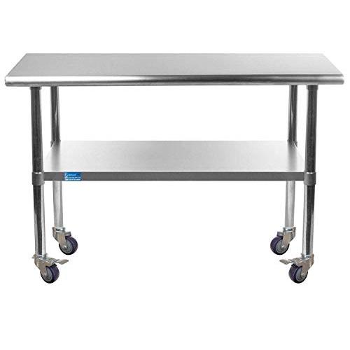 AmGood Stanless Steel Work Table with Casters | Mobile Metal Table (Stainless Steel Work Table + Casters, 48'' Long x 18'' Deep)