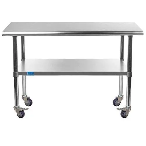 AmGood Stanless Steel Work Table with Casters | Mobile Metal Table (Stainless Steel Work Table + Casters, 48'' Long x 18'' Deep) AmGood Stanless Steel Work Table with Casters | Mobile Metal Table (Stainless Steel Work Table + Casters, 48'' Long x 18'' Deep)