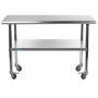 AmGood Stanless Steel Work Table with Casters | Mobile Metal Table (Stainless Steel Work Table + Casters, 48'' Long x 18'' Deep)