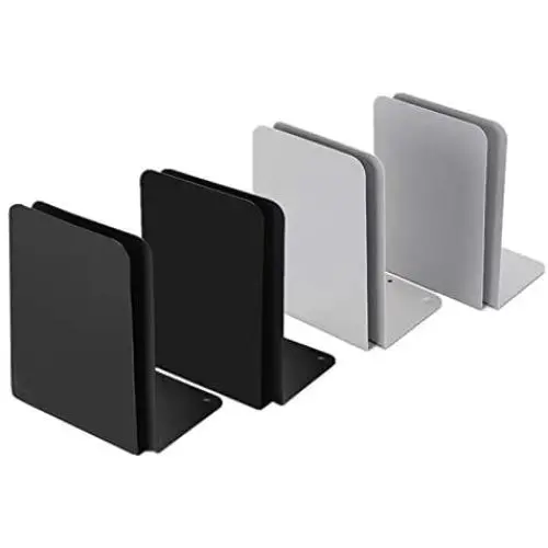 IEEK 4 Pairs/8 Pieces Book Ends Metal Bookends for Shelves, Heavy Duty Book Ends and Desktop Organizer Book Stopper for Heavy Books/Magazines/DVDs, 8” x 5.3” x 4”,Black and Grey IEEK 4 Pairs/8 Pieces Book Ends Metal Bookends for Shelves, Heavy Duty Book Ends and Desktop Organizer Book Stopper for Heavy Books/Magazines/DVDs, 8” x 5.3” x 4”,Black and Grey