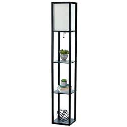 Simple Designs Home LF1014-BLK Etagere Organizer Storage Shelf Linen Shade Floor Lamp, Black