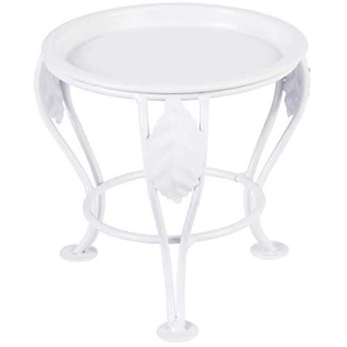OUNONA Indoor Outdoor Metal Mini Flower Plants Pot Stand Rack Shelf for Balcony Desk 5.3 x 5.3 x 5.1 inches (White)