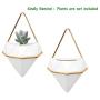 2 Pack Hanging Planter Vase Geometric Wall Decor Ceramic Container Wall Planters Hanging with Metal Frame for Succulent Plants Air Plant Mini Cactus Faux Plants (Small, White+Gold)