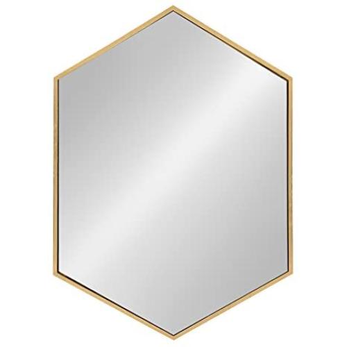 Kate and Laurel McNeer Hexagon Metal Frame Wall Mirror with Gold Finish for Bathrooms, Entryways, Bedrooms, and More, 31x22-inches