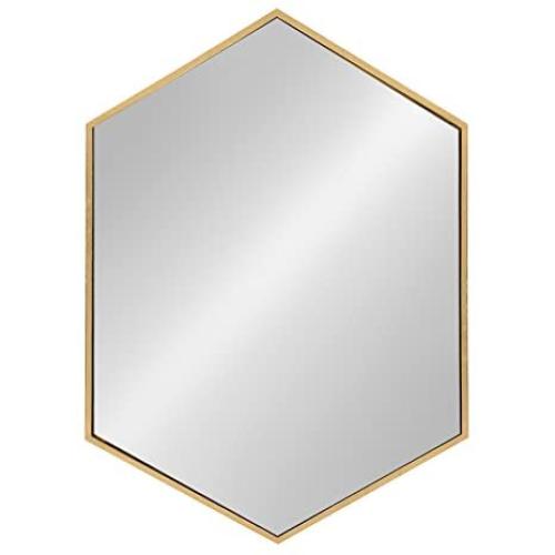 Kate and Laurel McNeer Hexagon Metal Frame Wall Mirror with Gold Finish for Bathrooms, Entryways, Bedrooms, and More, 31x22-inches