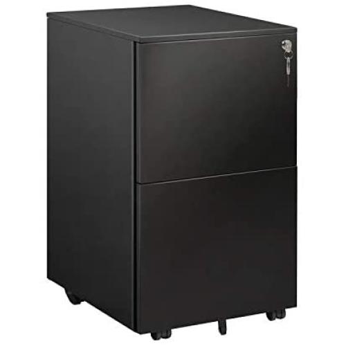 DEVAISE Vertical File Cabinet with Lock, Mobile Filing Cabinet for Legal/Letter/A4 Files, Fully Assembled Except Wheels, Black